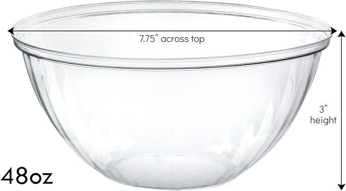 Reusable 48 Ounce Round Crystal Clear Plastic Pack of 8 Sets with Lids