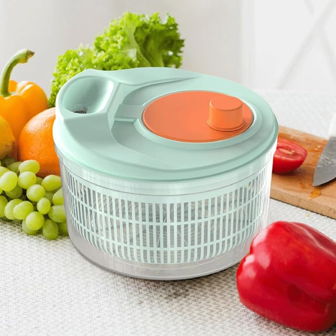 3L Salad Spinner, Manual Vegetable Washer & Fruit Dryer with Drainage Holes, Food Grade Plastic, Rotatable Kitchen Tool for Lettuce, Herbs, Greens Light Green
