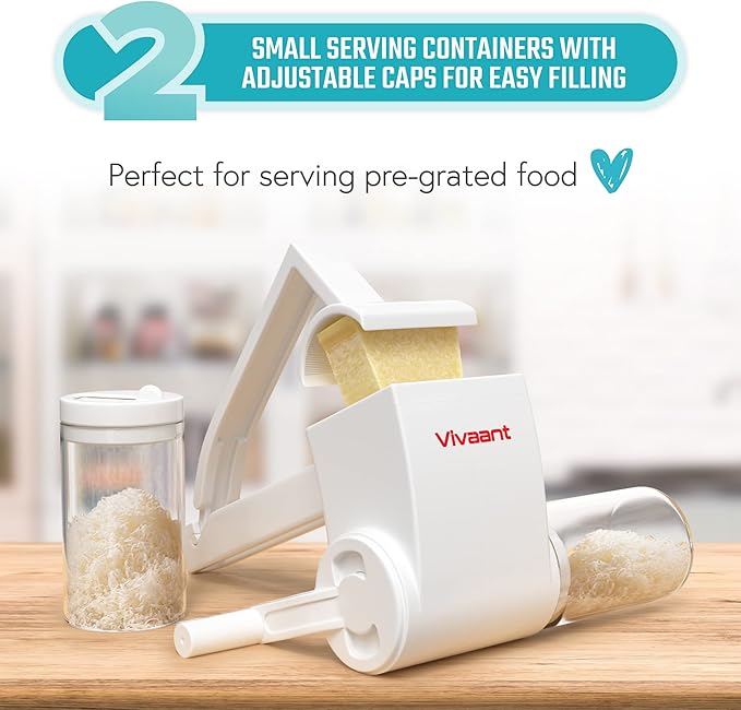 Rotary Cheese Grater Hand Crank, Handheld Parmesan Cheese Shredder | 2 Stainless Steel Drums, BPA-Free Dishwasher Safe Hand Held Cheese Grinder with Handle, Grates Hard Cheese, Chocolate & Nuts