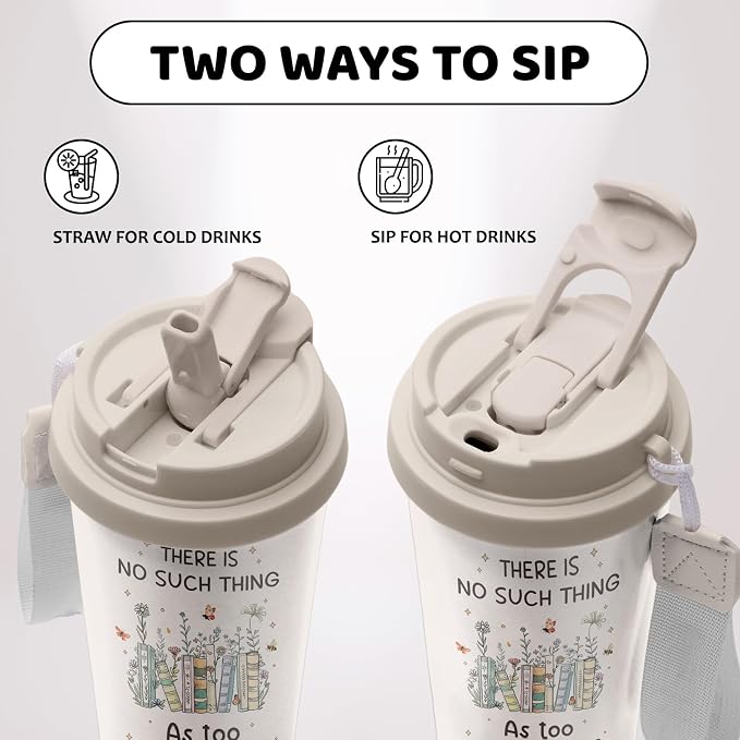 Book Lovers Tumbler Stainless Steel 2-in-1 Lid Coffee Tumbler 18 oz Readers Gift Insulated Travel Coffee Mug Book Lovers Gift Reading Accessories Water Bottle for Women Men