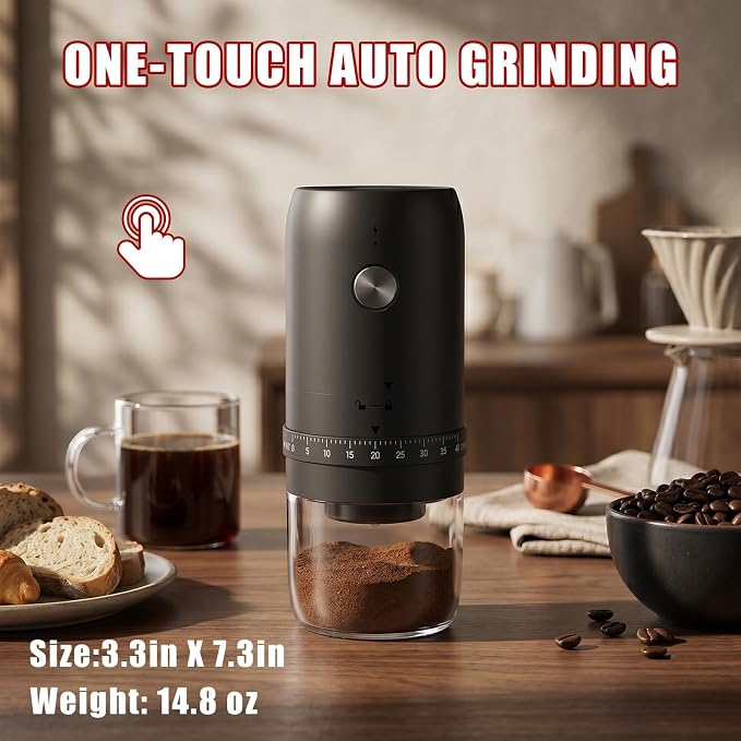 Electric Coffee Grinder, Portable Coffee Bean Grinder with Conical Ceramic Burr, USB-C Rechargeable Espresso Grinder with Adjustable Coarseness & Auto Shut-Off, Grinder for Travel Camping Office Home