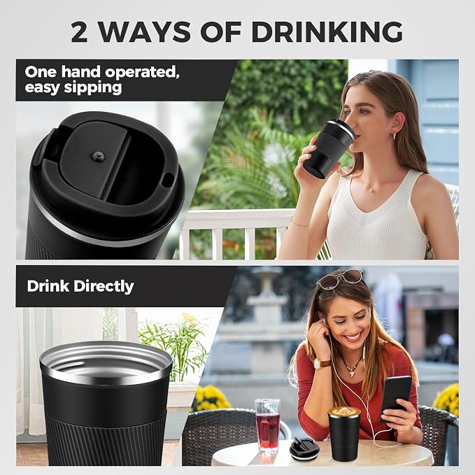 Volhoply 13 oz Stainless Steel Insulated Travel Coffee Mug with Fip Lid Bulk 4 Pack,Reusable Double Wall Vacuum Metal Coffee Cup,Portable Leak Proof Thermal Tumbler for Hot&Cold Drinks(Assort Color,4)