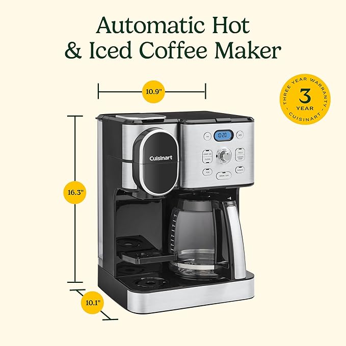 Cuisinart 12-Cup Coffee Maker, Single-Serve Brewer Glass Carafe, Automatic Hot & Iced Coffee Machine, Brew Strength Control and Pause, SS-16, Stainless Steel | Single-Serve Brewer Glass Carafe, Automatic Hot & Iced Coffee Machine, Brew Strength Control...