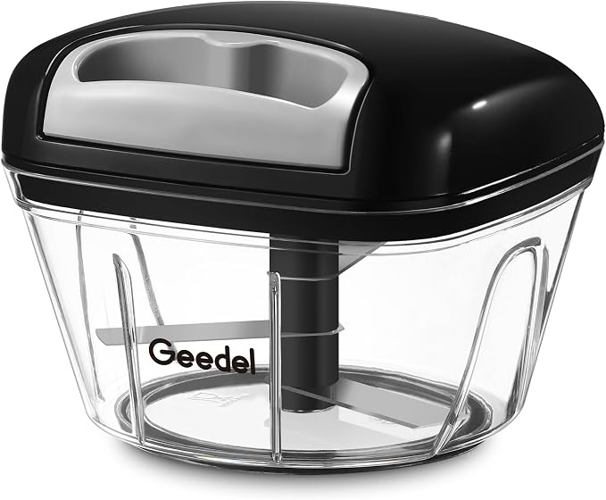 Geedel Vegetable Chopper, Manual Food Chopper with Hand Pull String, 500ml | Manual Food Processor, Sharp Stainless Steel Blade, Non-slip Base, Dishwasher Safe, No BPA, Portable, for Veggie, Fruit, Nut