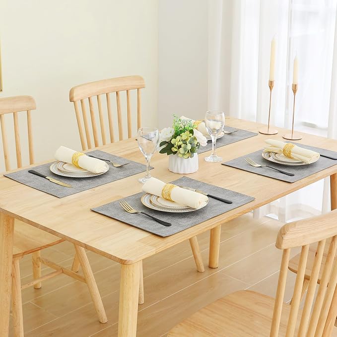 Homaxy PU Faux Leather Placemats for Dining Table, Set of 6, Light Grey | Waterproof Wipeable Washable Table Mats, Easy to Clean Anti-Slip Place Mats, 11.8" x 17"