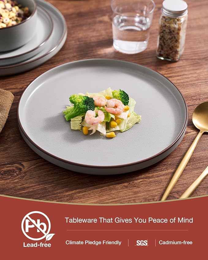 Famiware Nebula Ridge 12-Piece Stoneware Dinnerware Set, Light Gray | Plates and Bowls for 4, Warm Hand-Painted Rims, Microwave and Dishwasher Safe, Daily Essentials