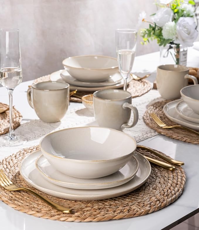 AmorArc Ceramic Dinnerware Sets for 6, 18Pcs Plates and Bowls Sets Dishes | Stoneware Handmade Reactive Glaze Dinner Set, Highly Scratch Resistant | Dishwasher & Microwave Safe Dishware