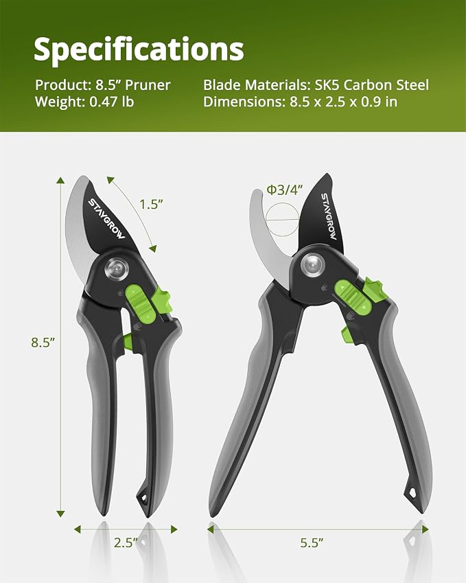 8.5" Pruning Shears for Gardening SK5 Sharp Garden Shears | Cuts 10000+ Times Staying Garden Scissors with One-handed Unlocking Adjustable Handle,Clippers Gardening Tools for Men Women