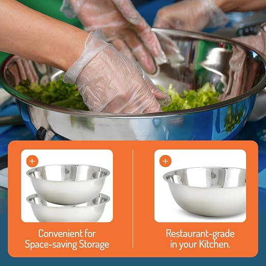 Tiger Chef Heavy Duty Mixing Bowl 30 Quart All-purpose Mixing Bowls for Home and Commercial Use - Best Prep Bowls for cake mixtures, dough’s, salads, pastas, dressings Stainless Steel - 2 Pack
