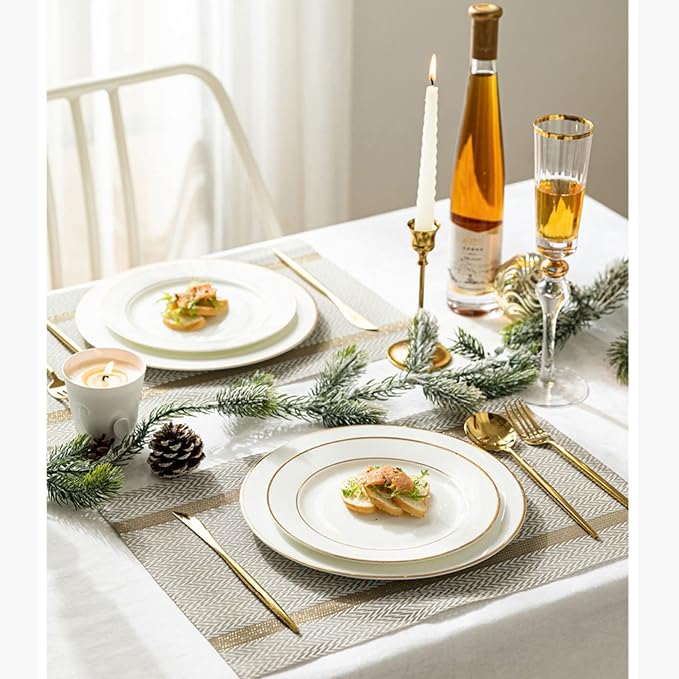 Elegant Placemats and Table Runner Set, Stylish Durable Placemats Set of 6 for Home Wedding Hotel Decoration (White)