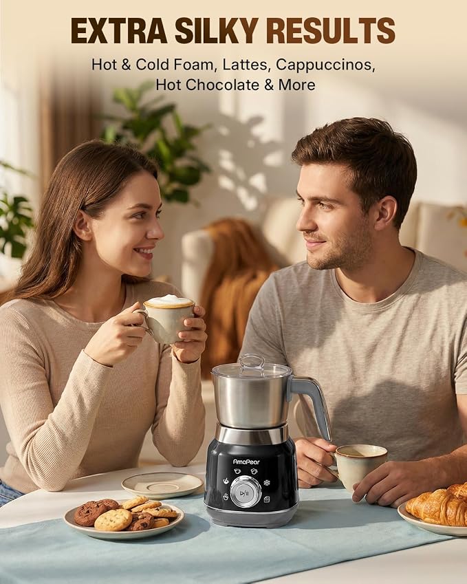 Electric Milk Frother and Steamer, 6 in 1 Hot & Cold Foam Maker for Coffee | 16.9oz/500ml Milk Warmer for Latte, Macchiato, Cappuccino, Hot Chocolate Maker, Dishwasher Safe (Black)