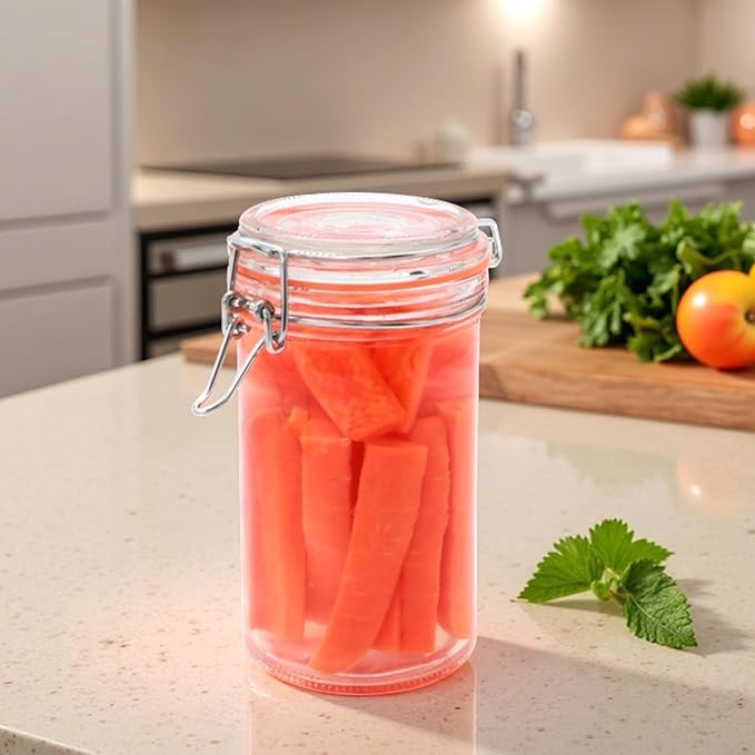 Flrolove 16 oz Glass Jars with Airtight Lid, Air Tight Glass Storage Jars | 6 Pack Glass Food Storage Containers, Leak Proof Rubber Gasket, Glass Canisters for Overnight Oats, Jelly, Coffee, Pickling