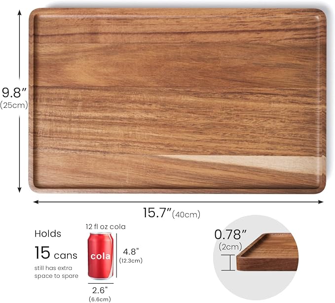 VERTORGAN 2 Pack Acacia Wood Serving Tray,15.8x9.8 Inch Trays,Home Decor | Coffee Table Tray,Living Room Decor,Bar Serving Platter,Party Tray,Charcuterie Board,Cheese Platter, Decorative Wood Tray