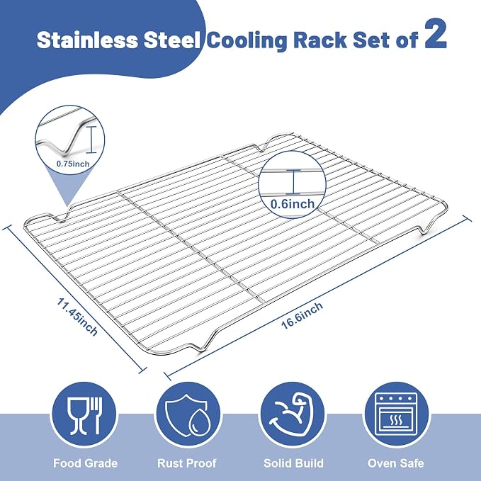TeamFar Cooling Rack, 16.6” x 11.45” Stainless Steel Wire Baking Rack, 2PCS | for Cooking Roasting Grilling, Fit for Oven Pan, Oven & Dishwasher Safe, Non-toxic & Heavy-Duty