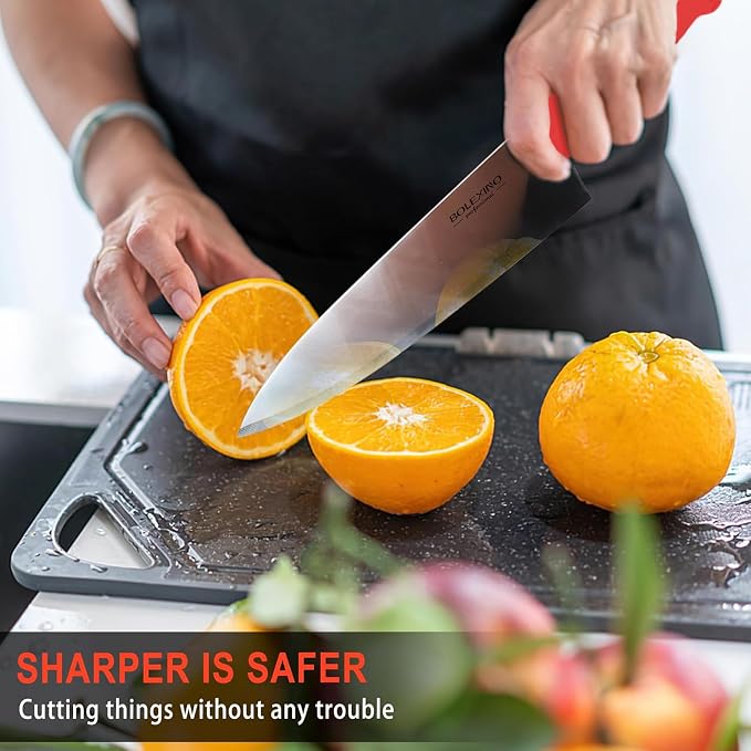 10" Professional Chef Knife, High Carbon Steel, Ergonomic (Red) | 10" High Carbon Stainless Steel,Versatile wide-blade chef knife,Non-Slip Ergonomic Handle,Durable, Stain-Resistant & Sharp.