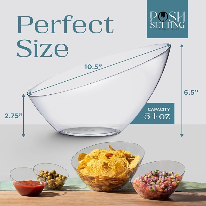 5 Pack White Angled Plastic Serving Bowl Disposable for Party Table 54oz | Angled Bowl Design. Chip, Candy, Salad & Fruit Use. Disposable Party Tableware. Buffet & Wedding Serving. White Plastic.