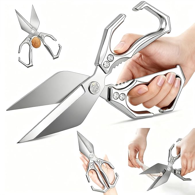 Multifunctional Heavy Duty Kitchen Shears,Kitchen Shears for Cutting Chicken,Kitchen Scissors for Food, Japanese High-Carbon Steel Culinary Poultry Shears, for Chicken,Meat,Fish,Bone Cutting(Silver)