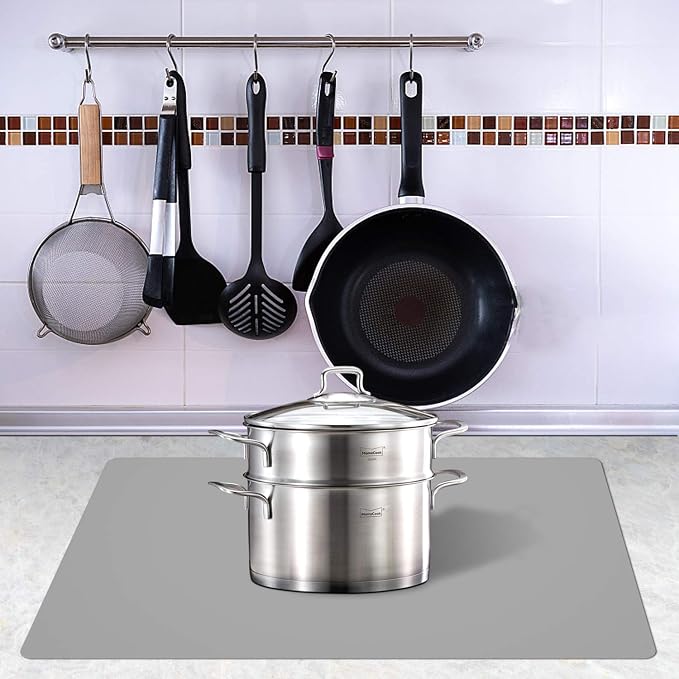 Silicone Placemats, Food-Grade Non-Slip Waterproof, Dining, Stain Resistant, Countertop Protector, Kitchen Counter Mat, Heat Resistant, Baking mat Dishwasher Safe (23.6"×15.7"-2pack, Gray)