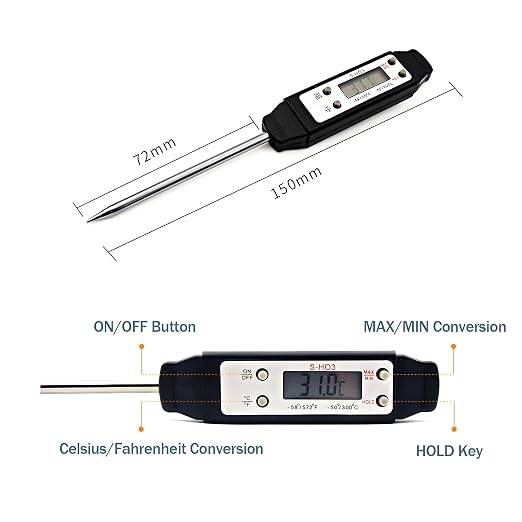 Meat Thermometer - Digital Food Thermometer for Cooking Kitchen - Automatic Calibration Pen Style Electronic Pocket Thermometer for Water Temperature, Barbecue (Black)