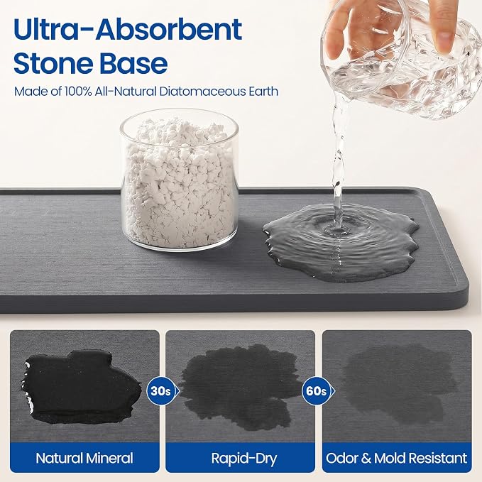 Kitchen Sink Caddy Organizer with Sponge & Brush Holder, Stone Drying Mat | Extra-Large Kitchen Countertop Organizer, Stainless Steel Kitchen Sink Accessories with Quick-Dry Soap Tray for Fewer Stains