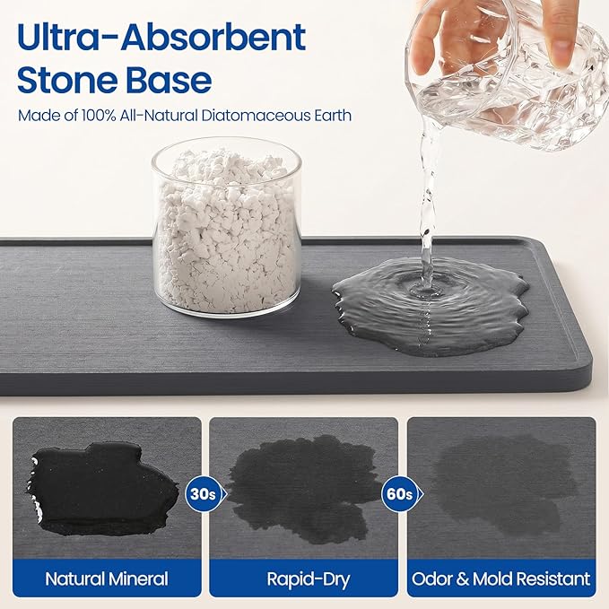 Kitchen Sink Caddy Organizer with Sponge & Brush Holder, Stone Drying Mat | Extra-Large Kitchen Countertop Organizer, Stainless Steel Kitchen Sink Accessories with Quick-Dry Soap Tray for Fewer Stains