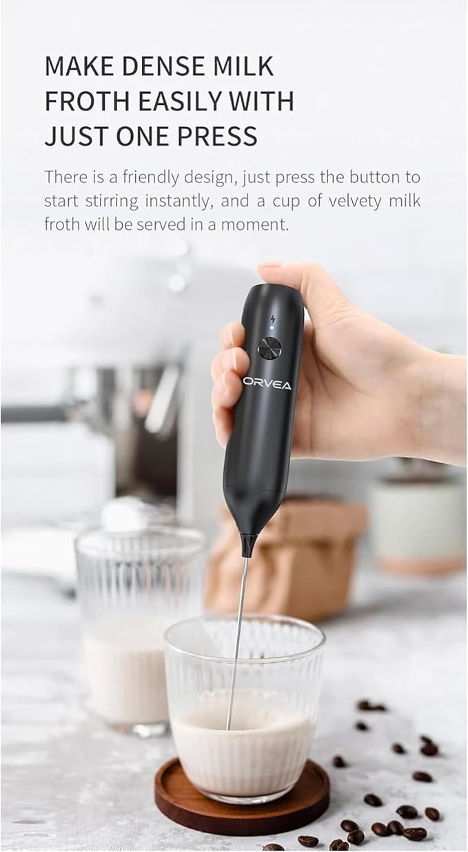 AeroFroth Rechargable Milk Frother Handheld, Premium Coil Whisk Head Electric Coffee Frother, Portable Hand Frother Wand Drink Mixer for Matcha Lattes Cappuccino, Kitchen Gifts, USB-C, Black