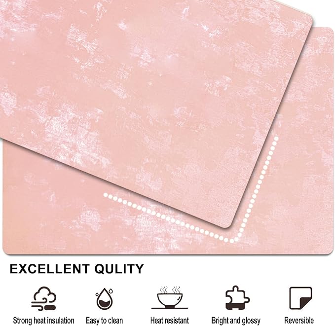 Faux Leather Placemats Set of 4, 11.8"x17.7", Rose Pink | Reversible Table Mats, Waterproof, Stain & Heat Resistant, Easy Clean for Dining, Gatherings, Outdoor