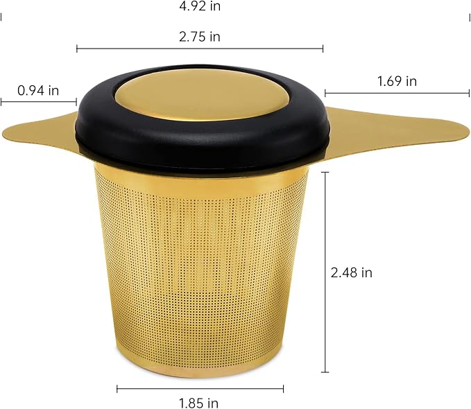 Two Pack Tea Infuser Basket Stainless Steel Tea Strainer Tea Filter With Small Strainer And Lid Tea Diffuser For Loose Tea Superior Brewing Experience (Two pack gold)