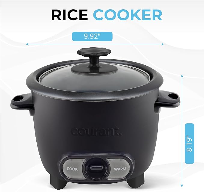 Courant Rice Cooker 6-Cup (Cooked), Removable Non-Stick Bowl, One Touch Rice Cooker,Black