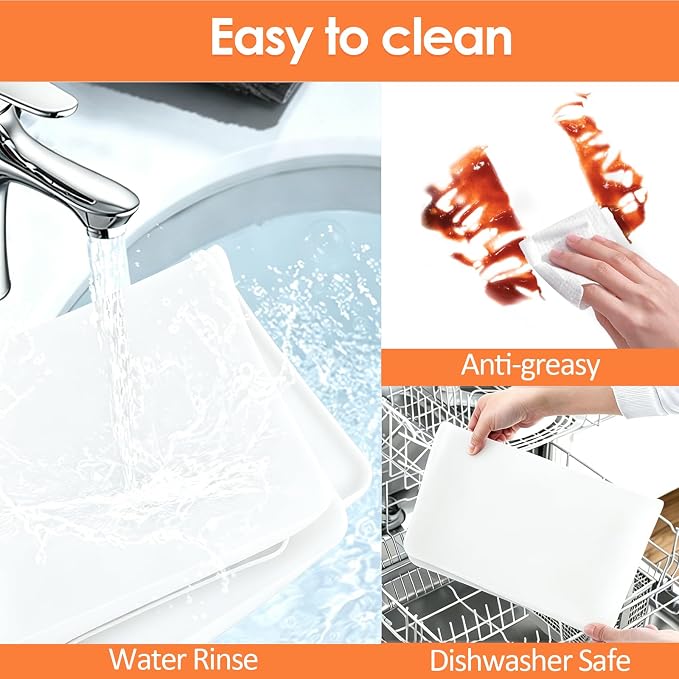 Silicone Coffee Maker Mat with Lip for Countertops, 15.7'' x 11.8'', White | Multi leak-proof coffee tray for countertop, non-slip silicone mat fits most coffee makers & espresso machines, wipe-clean