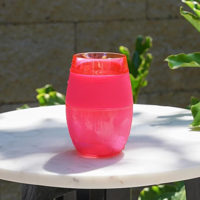 Host Cooling Cup Set of 1 Plastic Double Wall Insulated Freezable Drink Chilling Tumbler with Freezing Gel, Wine Glasses for Red and White Wine, 8.5 oz, Translucent Magenta