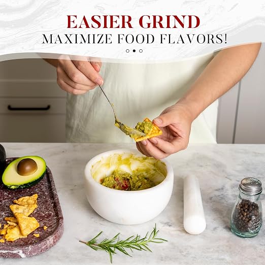 Marble Mortar and Pestle Set, 6.3"-2 Cups Grinder Bowl for Guacamole, Salsa, Pill Crusher, Spice, Herb, Garlic, Nut, Heavy Duty Grinder for Kitchen(Namib Fantasy)