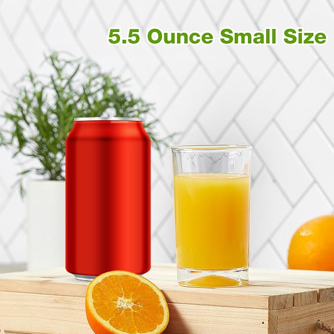 Mfacoy Small Juice Glasses Set of 6, 5.5-ounce Glass Cups, Heavy Base Small Drinking Glass Set, Clear Cups, Thick and Durable Shot Glasses, Drinking Glasses for Juice and Milk (Full Size - 5.5 Ounce)