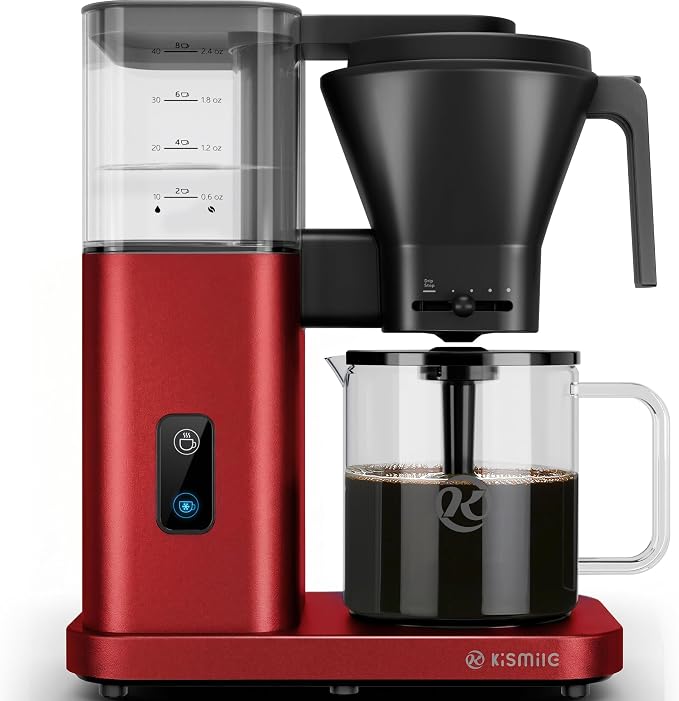Kismile SCA-Certified 8 Cup Drip Coffee Maker, Pour Over Coffee Machine with 3s Instant Heat 197–205℉, Adjustable Flow Control, Removable Water Tank, Deep Cold Brew & 40 Min Keep Warm (Red)
