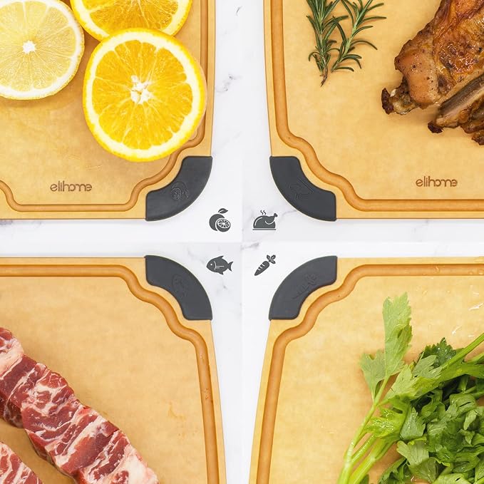 Essential Series Wood Fiber Cutting Board for Kitchen, Knife Friendly, Dishwasher Safe, Non-Slip Feet, Juice Groove, Reversible, Non-Porous, Eco Friendly, 10"x 7" SMALL