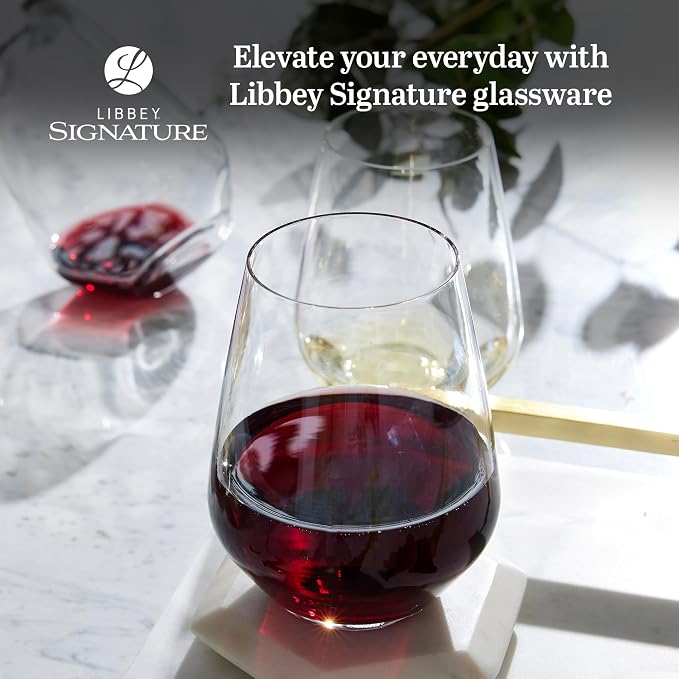 Libbey Signature Greenwich Stemless Wine Gift Set of 4, 18 ounce