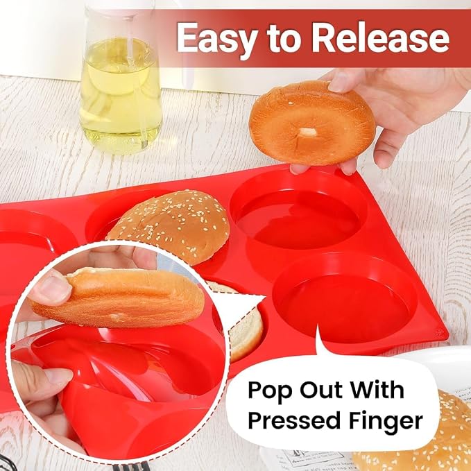 CAKETIME Jumbo Muffin Top Pan, Silicone Egg Molds for Breakfast Sandwiches 4 Inch Large Baking Pan for Oven English muffins, Whoopie Pies, Corn Bread, Tarts 2 Pack Red