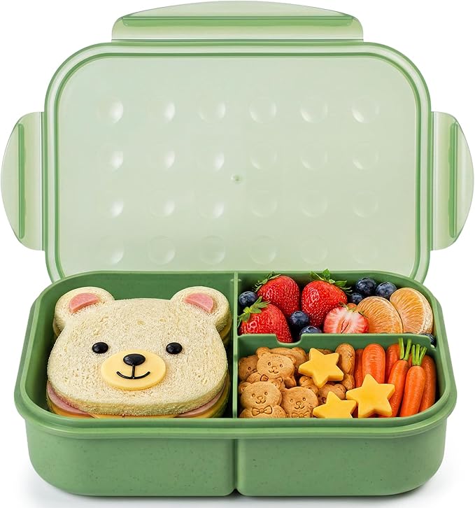 MISS BIG® Bento Lunch Box for Kids, 1150ml, 3 Compartments, Matcha Green | Matcha green kids bento lunch box for school meals, daycare snacks, light lunch, picnic, and travel.