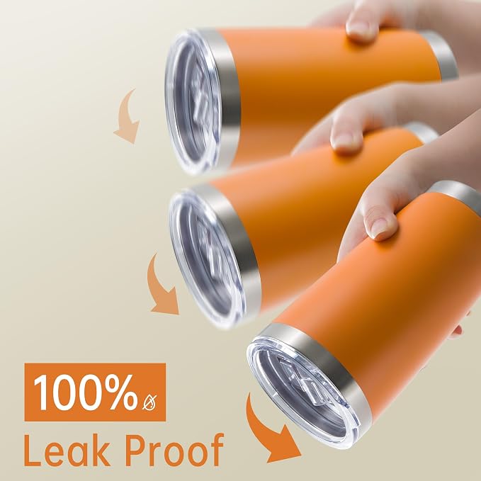 20 oz Tumblers Bulk Stainless Steel Tumbler with Lid, 12 Pack | Orange, 20oz Insulated Coffee Mug, Double Wall Vacuum, Powder Coated Cup, for Hot and Cold Drinks