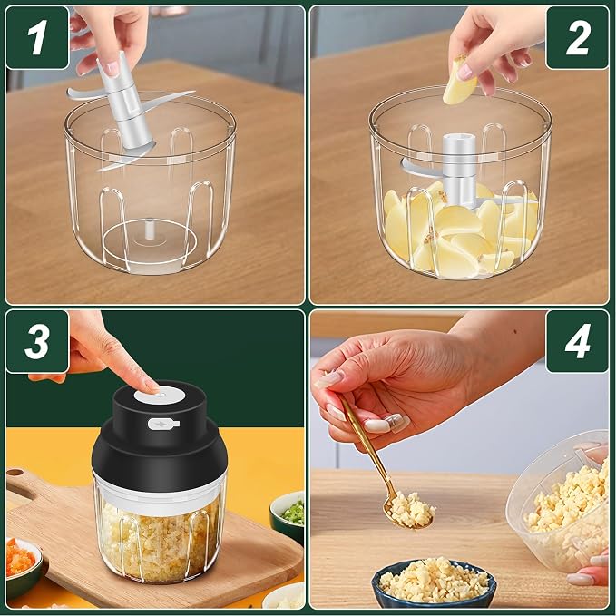 Electric Garlic Chopper, 250ML Garlic Mincer with Egg Beater | Mini Portable Vegetable Chopper, Onion Grinder Masher, USB Small Food Processor for Veggie, Garlic, Ginger, Chili(Black)