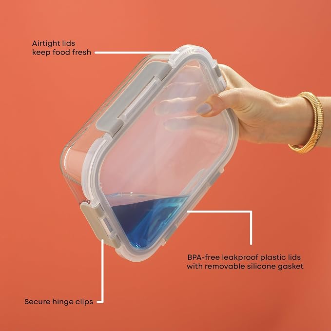 JoyJolt Glass Food Storage Containers with Lids. 5 Pack Glass Meal Prep Containers Reusable 35oz Single Compartment Airtight Container Set. Lunch Containers for Adults and Kitchen Storage Containers