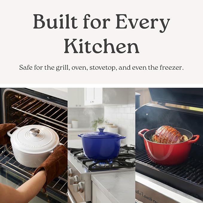 Signature Enameled Cast Iron Dutch Oven, Non-Stick Serving Pot with Tight Fitting Lid for Perfect Roasting, Baking, Sauteing, and Bread Making | 3.5Q (3.3L) - Indigo Blue