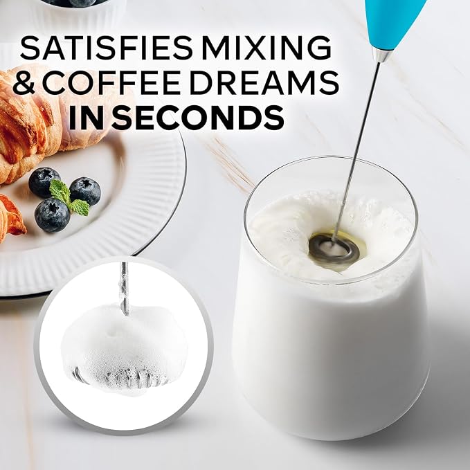 Zulay Kitchen Powerful Milk Frother Wand With Duracell Batteries - Ultra Fast Handheld Drink Mixer - Electric Whisk Foam Maker for Coffee, Lattes, Cappuccino & Matcha - Z1 Motor - Blue Teal