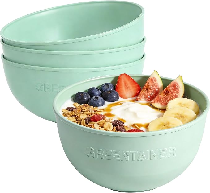 Greentainer 50 Oz Unbreakable Cereal Bowls Set of 4, Microwave and Dishwasher Safe, Reusable Plastic Soup Bowl for Salad, Oatmeal, Rice, Fruit, Snacks, BPA-Free (Green)