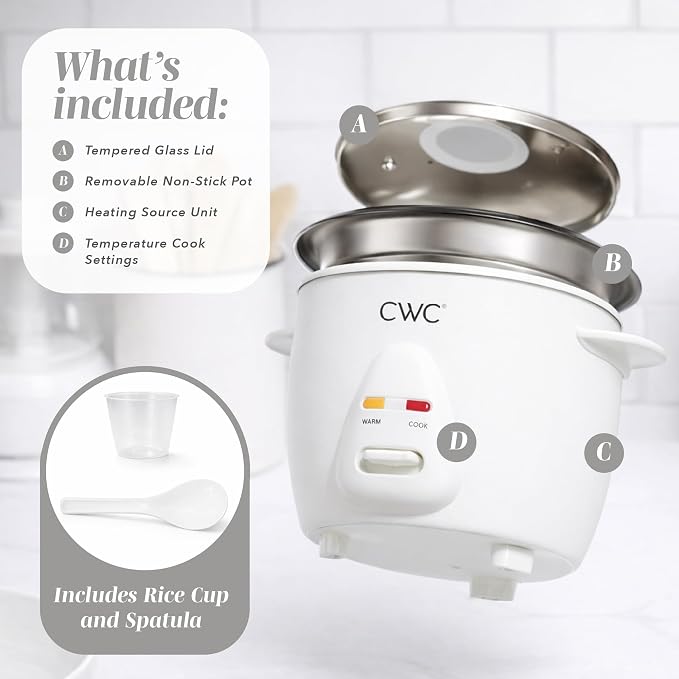 COOK WITH COLOR 6 Cup Rice Cooker 300W - Effortless Cooking and Perfectly, Cooks 3 Cups of Raw Rice for 6 Cups of Cooked Rice, Cream
