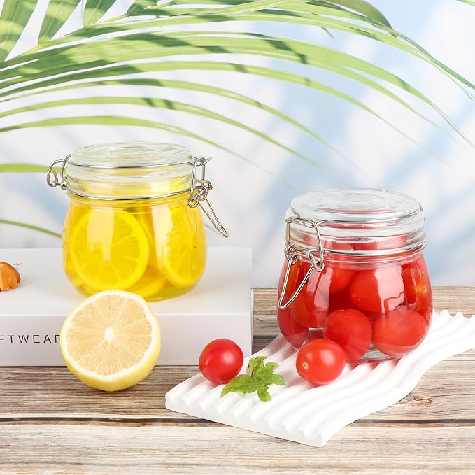 HINGWAH 16oz Glass Jars with Airtight Lids, 6 Pack Mason Jars | Wide Mouth Jars with Clamp Lids, Glass Storage Containers with Lids for Pickling, Coffee, Herb, Spice, Sugar, Kitchen Storage