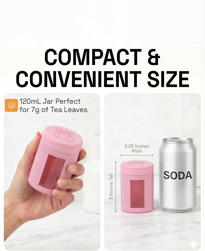 Treehouse Smell Proof Containers (120mL), Jars with Airtight Lids for Herbs, Spices, Coffee and Tea, Air Tight Glass Storage Jars with UV Protection Glass, (Set of 4) (Matte Pink)