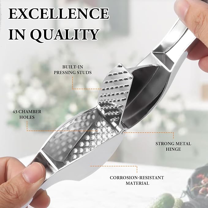 Garlic Press Crusher Mincer, Heavy Duty Kitchen Tool, Dishwasher Safe