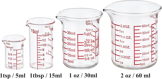 Ackers 4-Piece Glass Measuring Cup Set, Borosilicate Beaker Style Nesting Liquid Measuring Cups