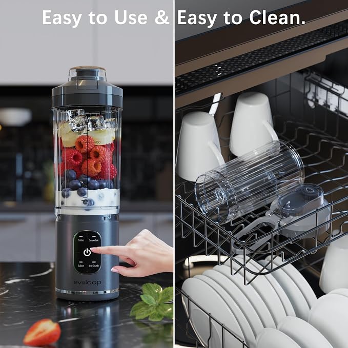 Personal Blender, Portable Blender for-Smoothies and Shakes, Ice crush, Juice, Pulse, 4 Programs, Cordless, USB-C Rechargeable, 18 oz removable Vessel, Lids and Straws, BPA Free, Dishwasher Safe